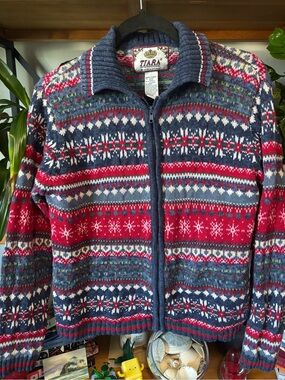 Tiara Fair Isle Zip Sweater - Navy, Red & Cream